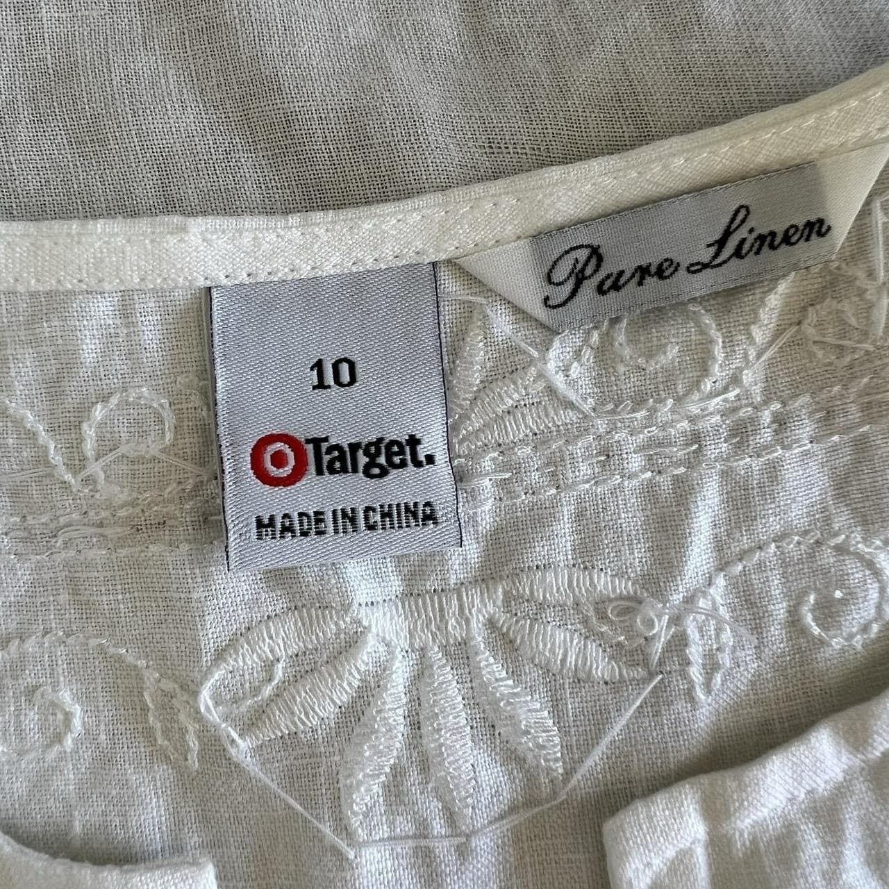 White Pure Linen Tunic Top 10 Vintage Target Beaded Embroidered Boho Coastal — photo 5 of 8
