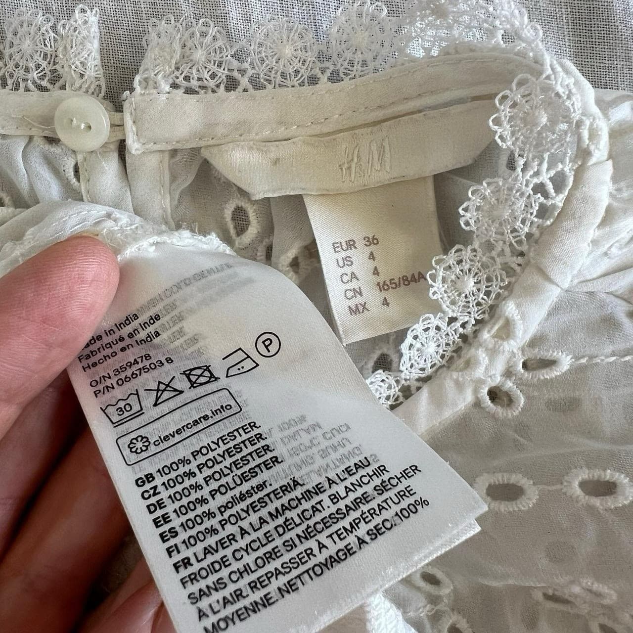 H&M White Sheer Eyelet Blouse S Broderie Anglaise Ruffle Prairie Coquette Top — photo 8 of 8