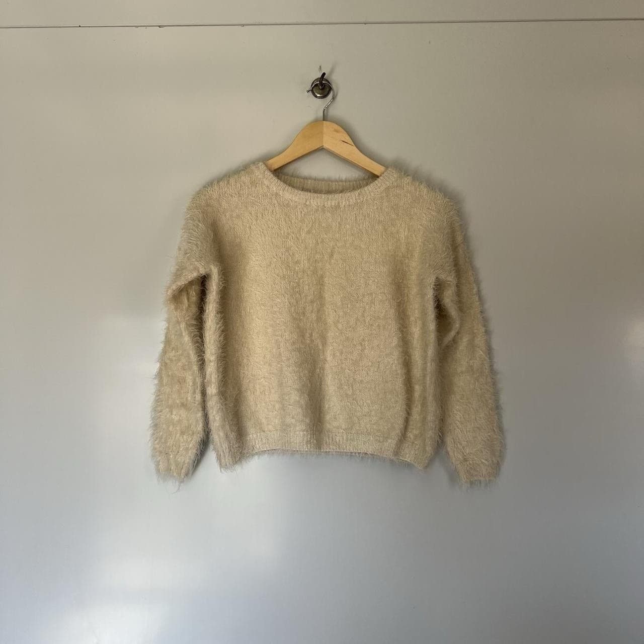 Tokyo Boutique Cream Eyelash Fuzzy Knit Sweater XS Cropped Fluffy Balletcore — photo 5 of 10