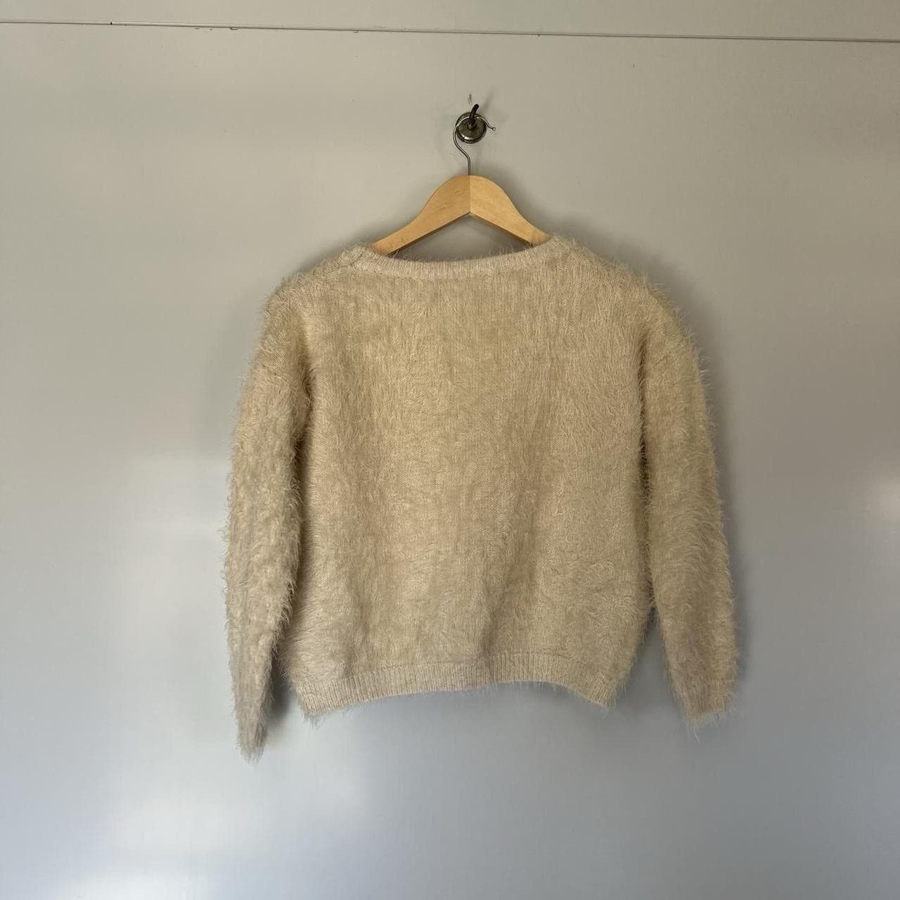 Tokyo Boutique Cream Eyelash Fuzzy Knit Sweater XS Cropped Fluffy Balletcore — photo 6 of 10