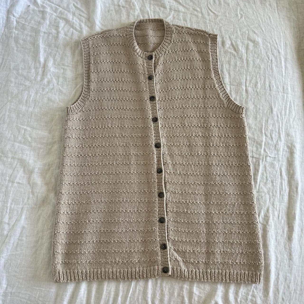 Handmade Beige Knit Vest L Longline Button Down Cardigan Waistcoat Cottagecore — photo 3 of 7
