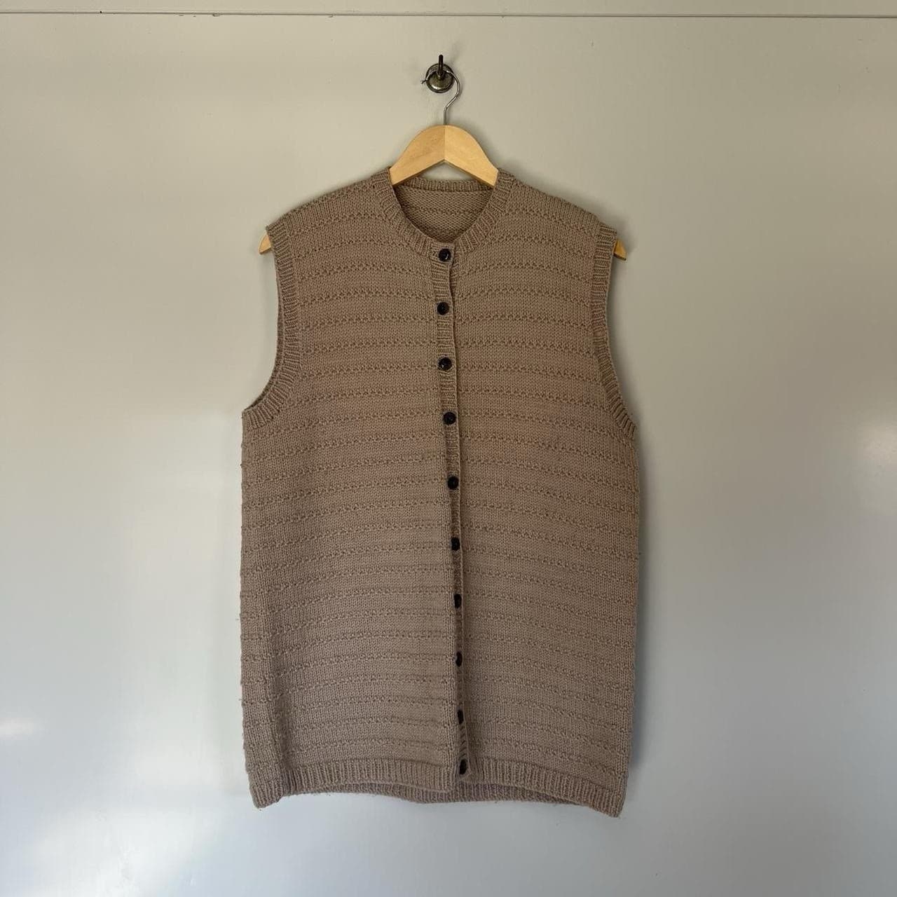 Handmade Beige Knit Vest L Longline Button Down Cardigan Waistcoat Cottagecore — photo 4 of 7