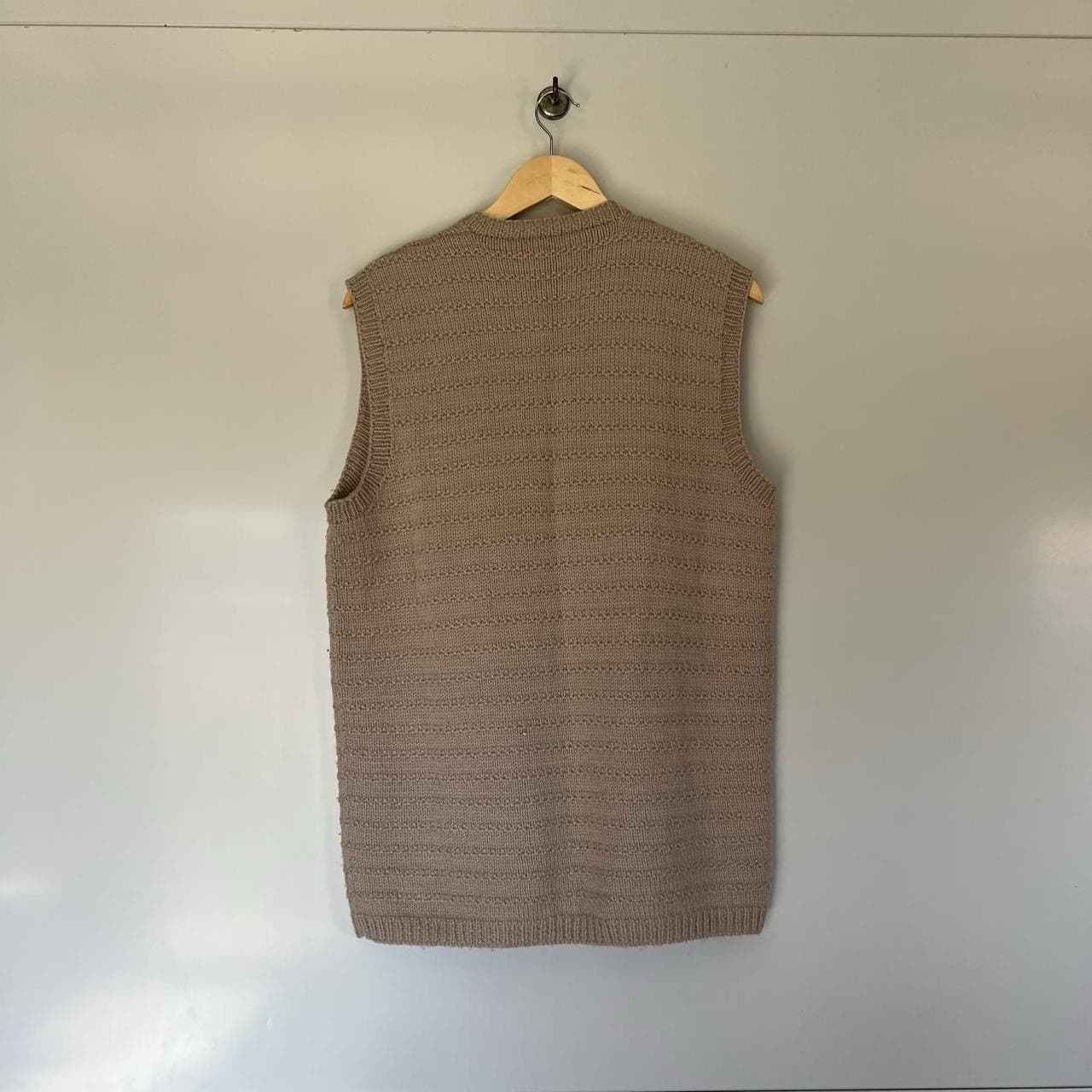 Handmade Beige Knit Vest L Longline Button Down Cardigan Waistcoat Cottagecore — photo 5 of 7