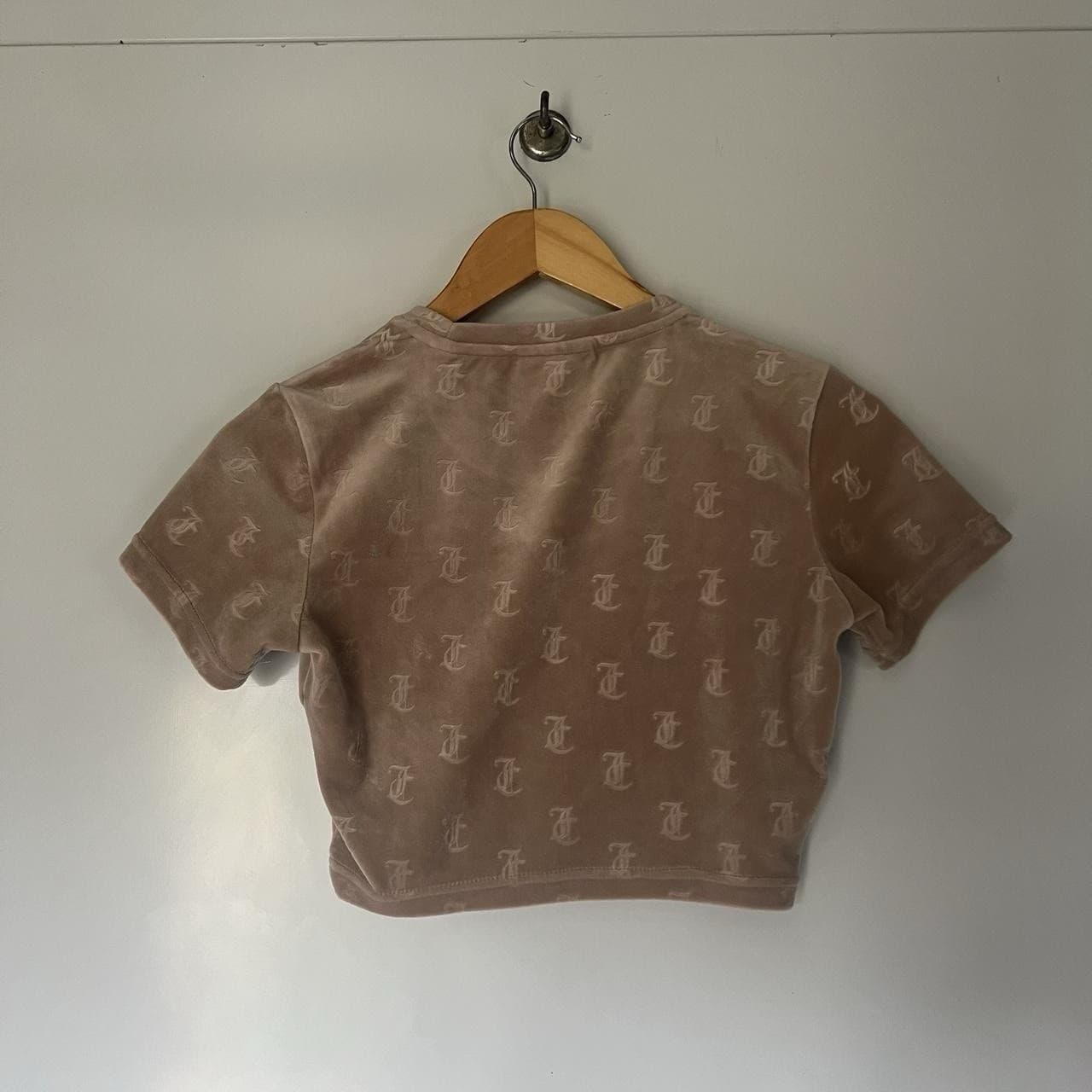 Juicy Couture Brown Velour Crop Top XS Embossed Monogram Rhinestone Y2K Bling — photo 3 of 8