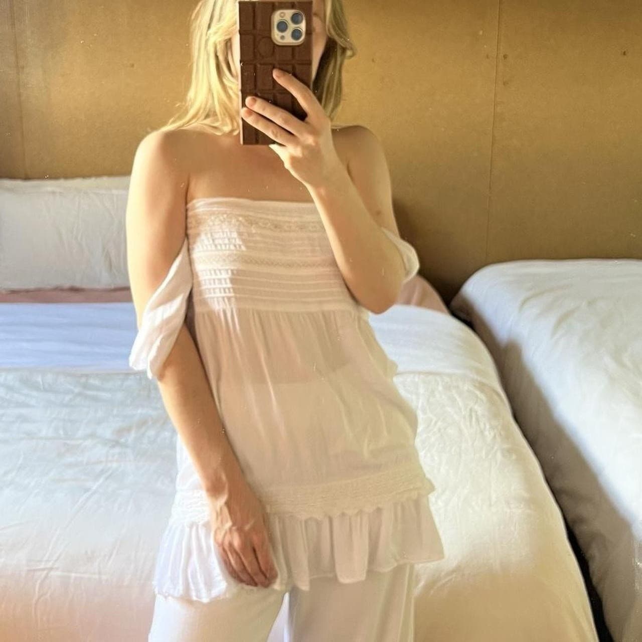 Auguste the Label White Lace Off Shoulder Micro Mini Dress Longline Top 10 Boho — photo 1 of 8