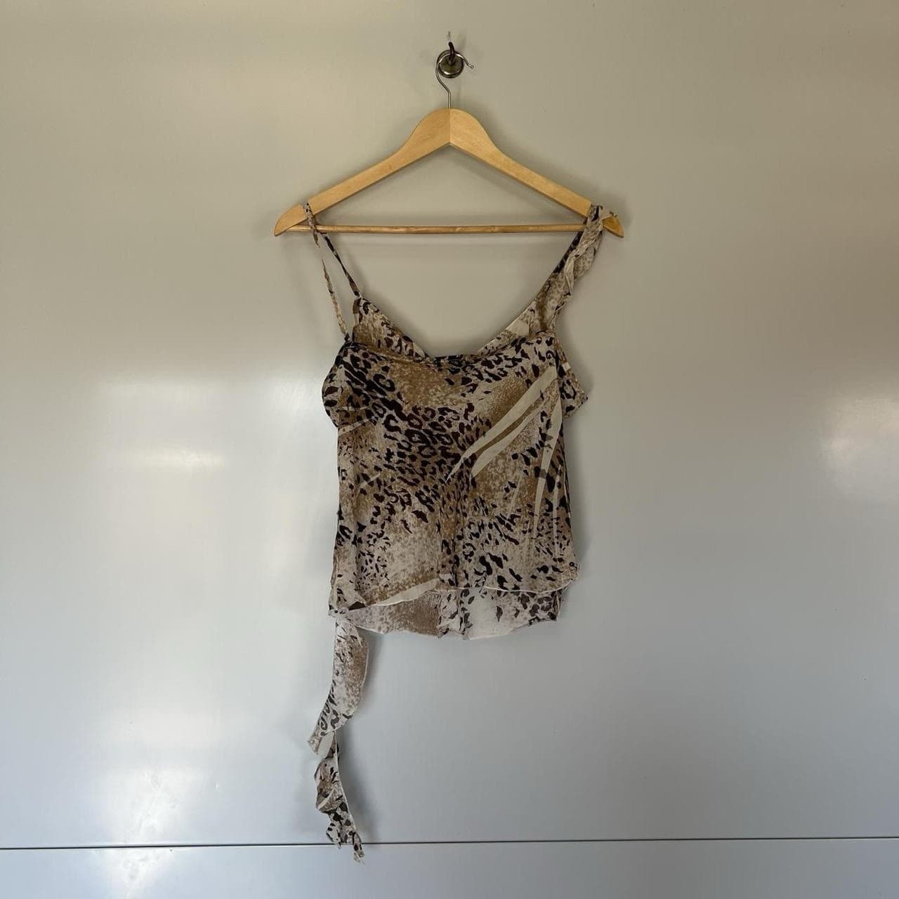 Animale Vintage Leopard Cami Top M Viscose Ruffle V Neck Sheer Mesh Y2K Blouse — photo 3 of 8