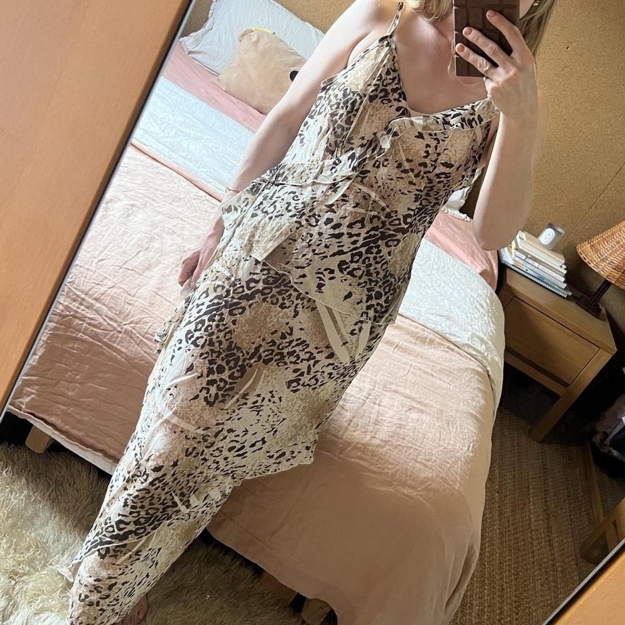Animale Vintage Leopard Cami Top M Viscose Ruffle V Neck Sheer Mesh Y2K Blouse — photo 8 of 8