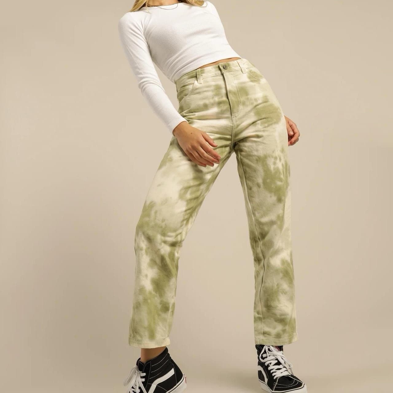 Stussy Floyd Pants 8 Green Tie Dye Cotton Denim Jeans Straight Leg Y2K Skate — photo 1 of 8