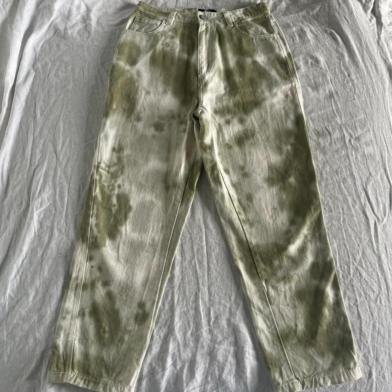 Stussy Floyd Pants 8 Green Tie Dye Cotton Denim Jeans Straight Leg Y2K Skate — photo 2 of 8
