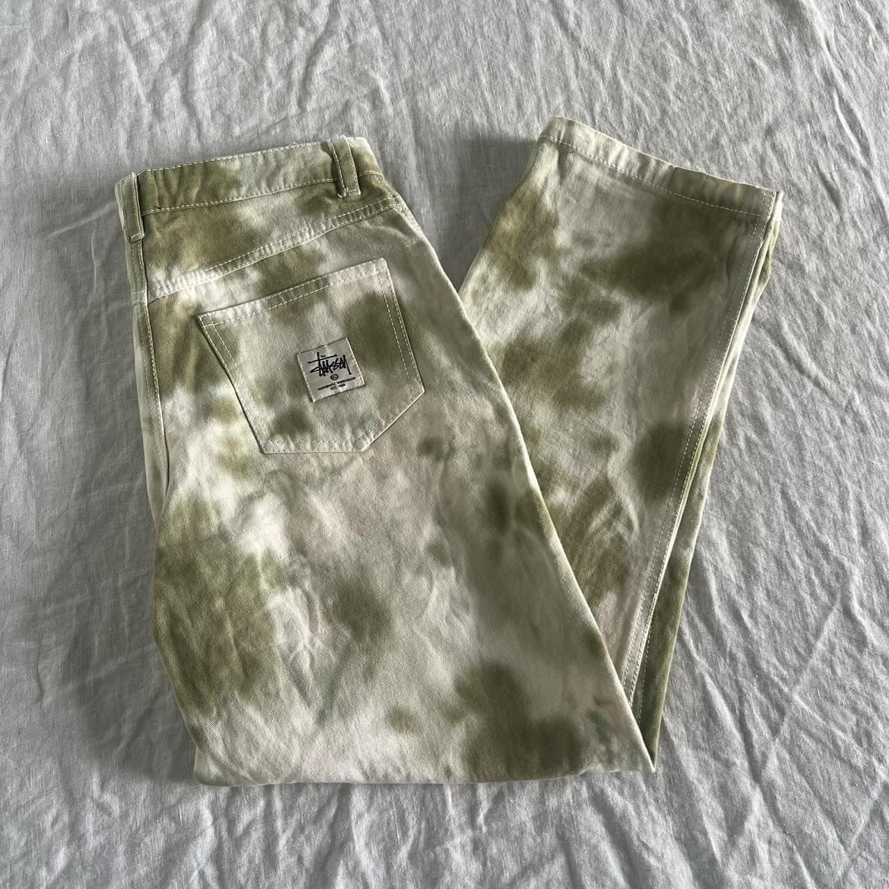 Stussy Floyd Pants 8 Green Tie Dye Cotton Denim Jeans Straight Leg Y2K Skate — photo 7 of 8