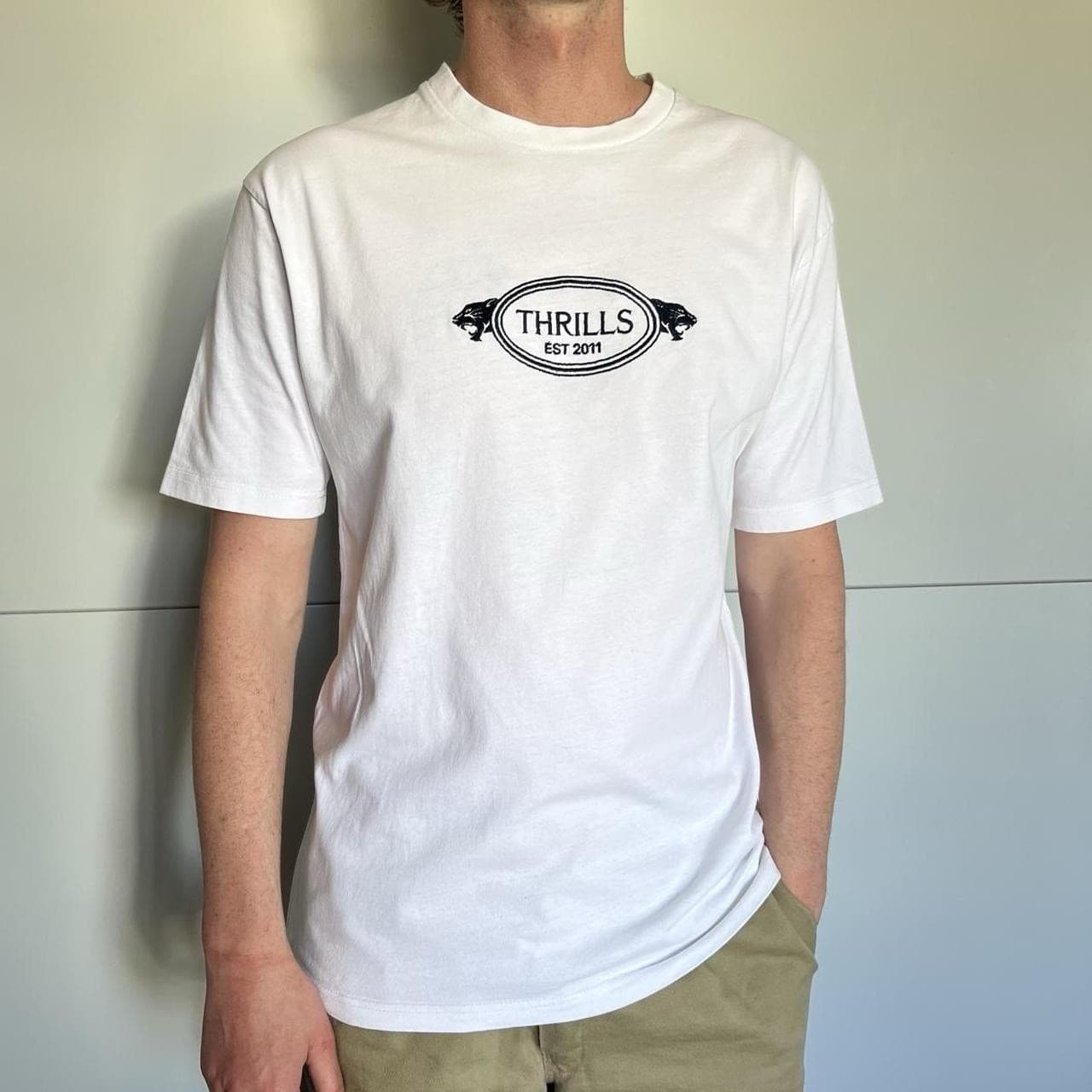 Thrills Co White Organic Cotton T Shirt XS Relaxed Boxy Panther Logo Skate Tee — photo 3 of 8
