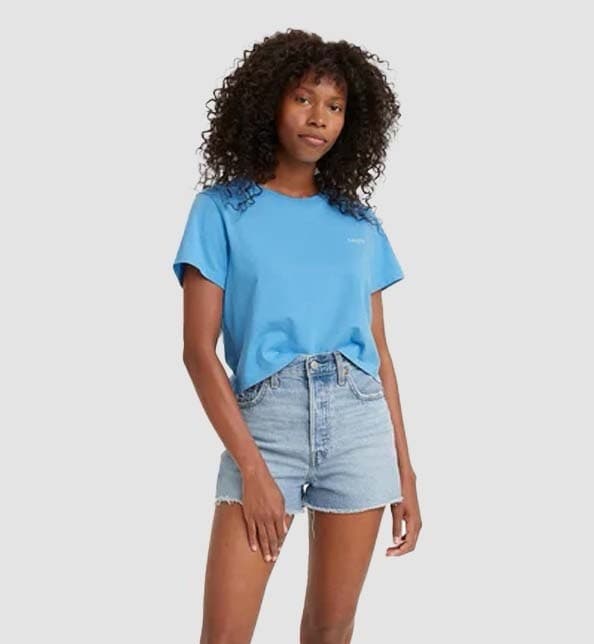 Levis Ribcage Denim Shorts W26 AU 8 High Waisted Light Blue Raw Hem Cut Off — photo 1 of 9