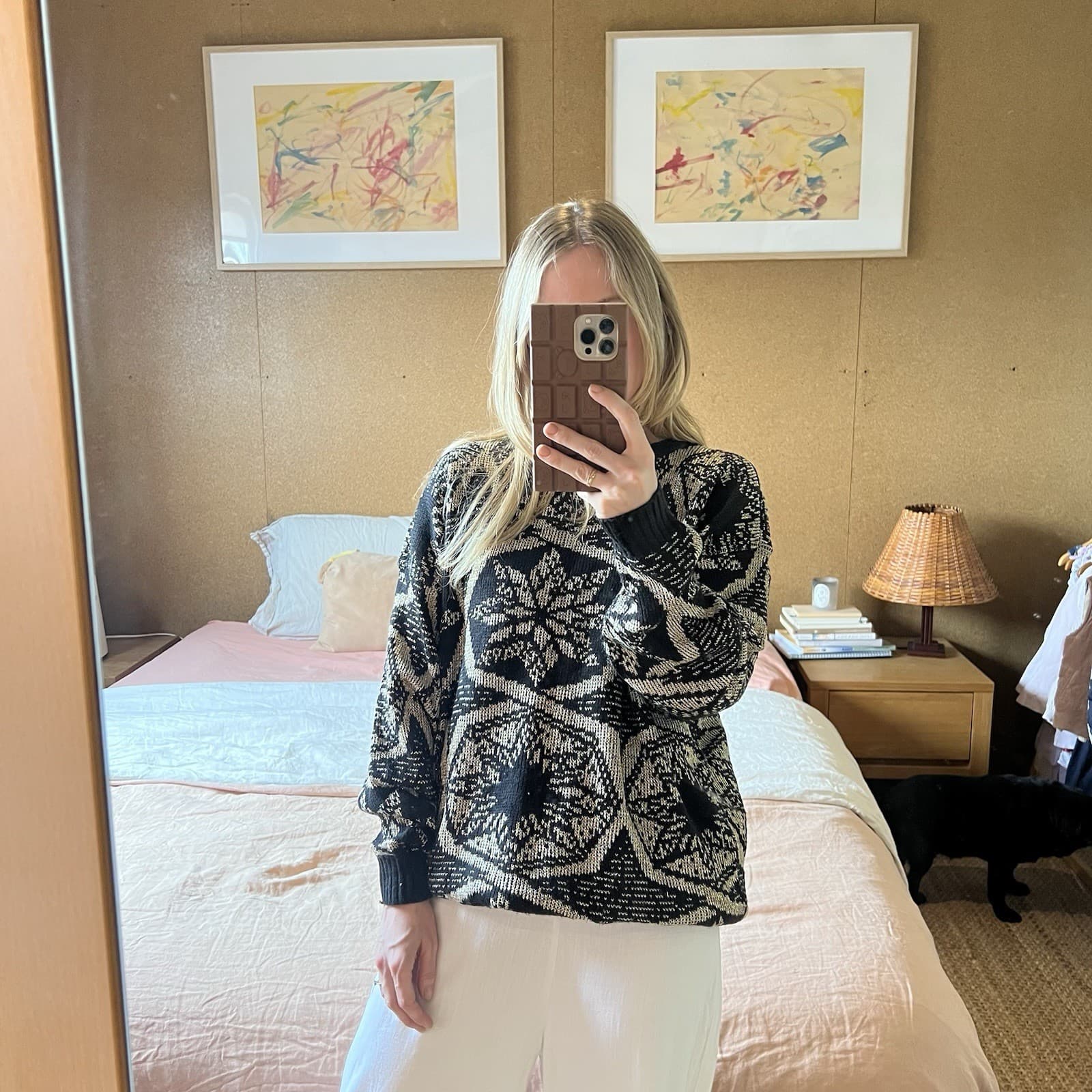 Vintage Ellen D Kollection Sweater ML Made in USA Black Gold Geometric Knit — photo 1 of 9