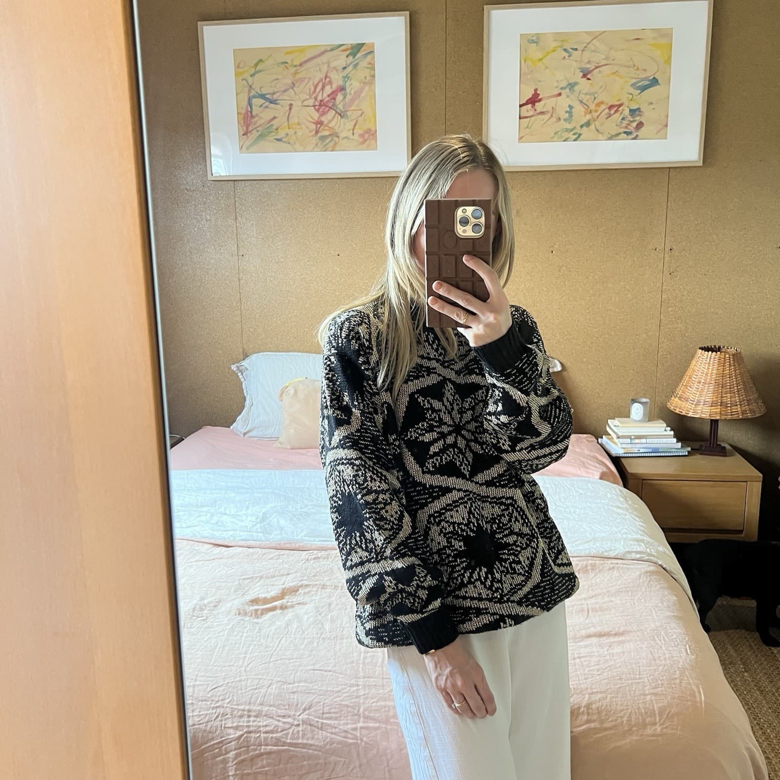Vintage Ellen D Kollection Sweater ML Made in USA Black Gold Geometric Knit — photo 2 of 9