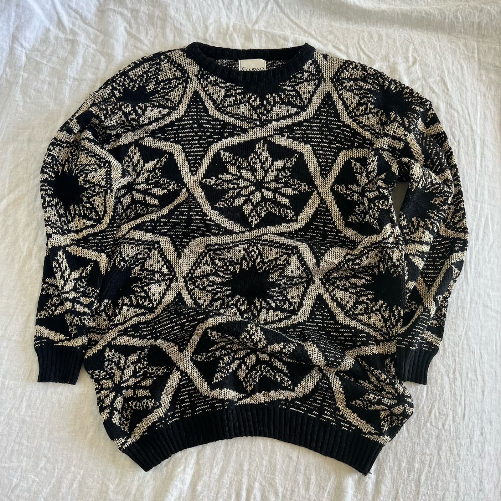 Vintage Ellen D Kollection Sweater ML Made in USA Black Gold Geometric Knit — photo 3 of 9