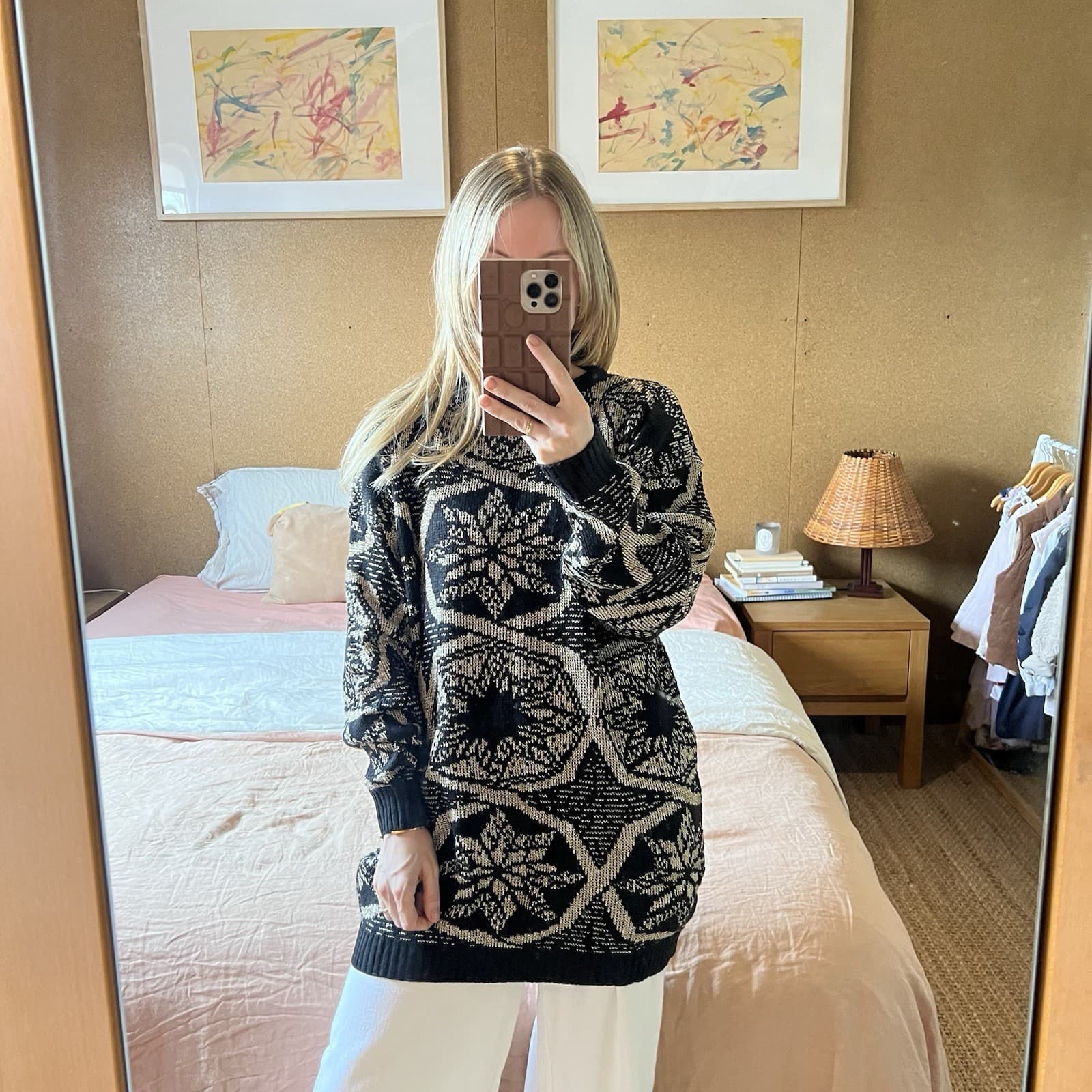 Vintage Ellen D Kollection Sweater ML Made in USA Black Gold Geometric Knit — photo 4 of 9