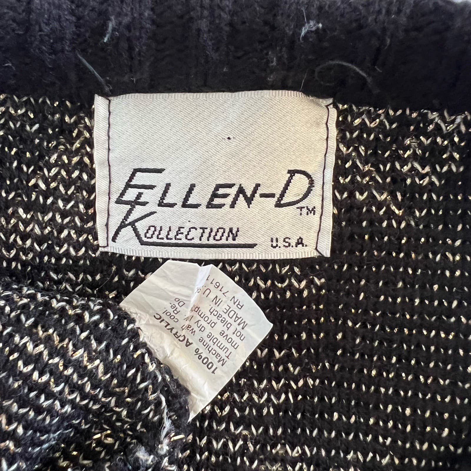 Vintage Ellen D Kollection Sweater ML Made in USA Black Gold Geometric Knit — photo 9 of 9