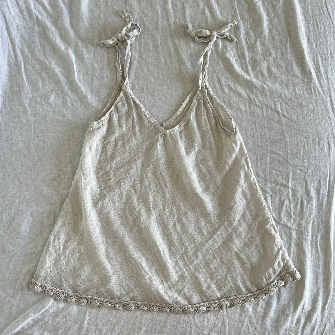 Made in Italy 100% Linen Cami Top S M Crochet Lace Trim Fairy Boho Coastal — photo 1 of 7