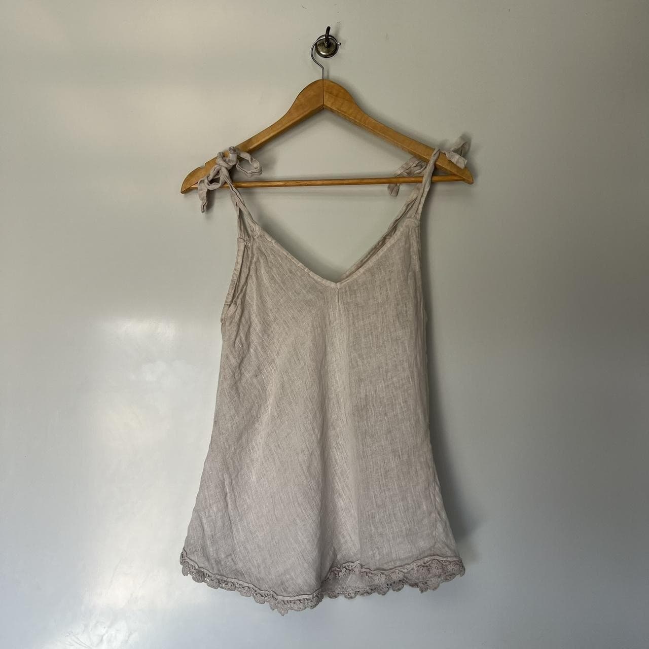 Made in Italy 100% Linen Cami Top S M Crochet Lace Trim Fairy Boho Coastal — photo 7 of 7