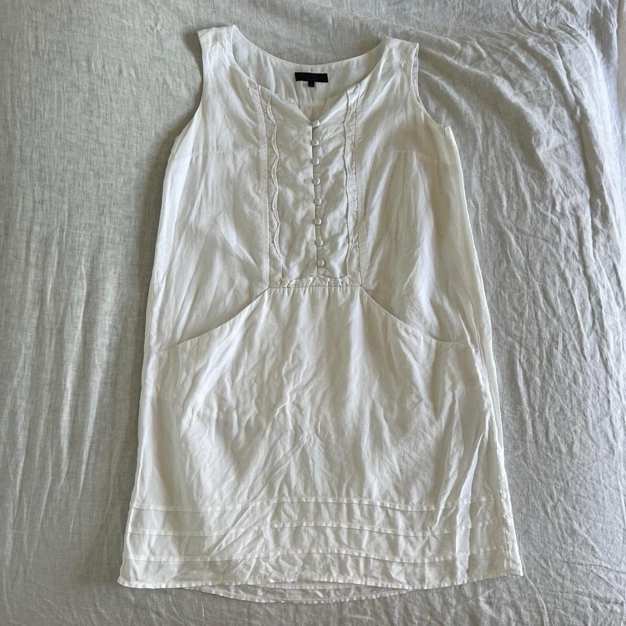 Great Plains London White Linen Dress S Prairie Scalloped Pintuck Pocket Smock — photo 1 of 7