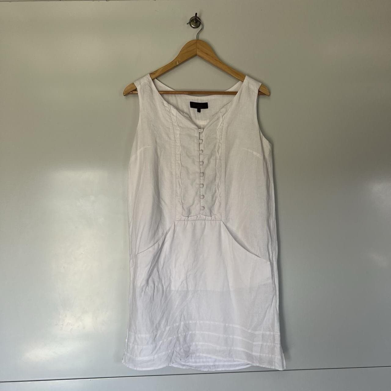 Great Plains London White Linen Dress S Prairie Scalloped Pintuck Pocket Smock — photo 3 of 7