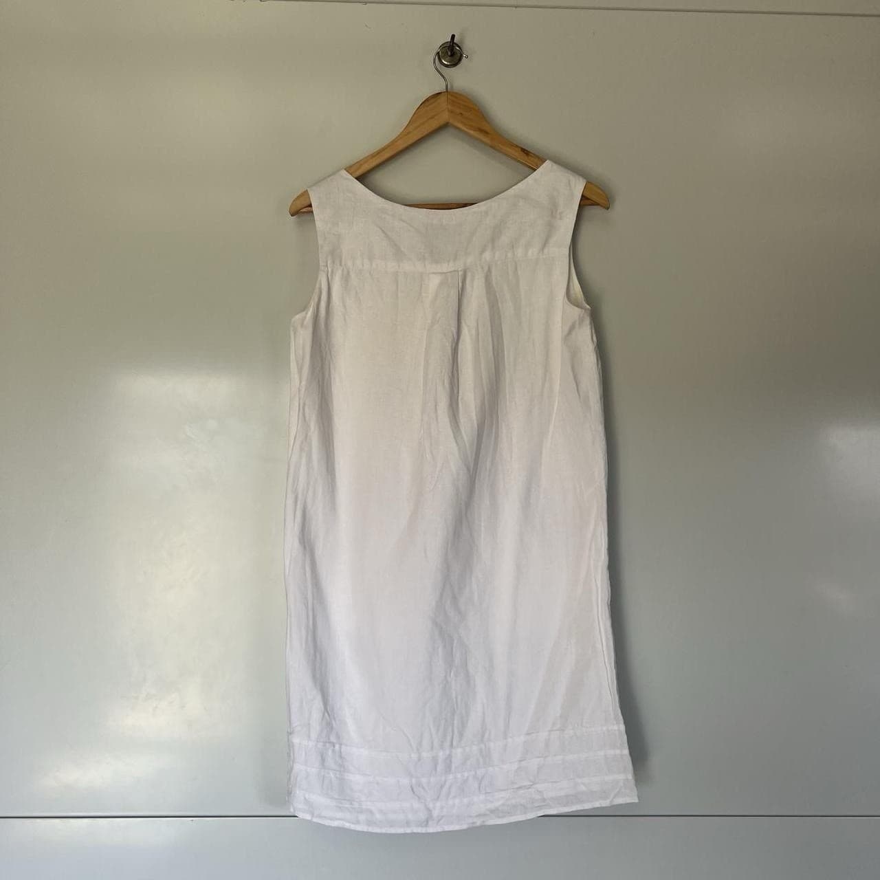 Great Plains London White Linen Dress S Prairie Scalloped Pintuck Pocket Smock — photo 4 of 7