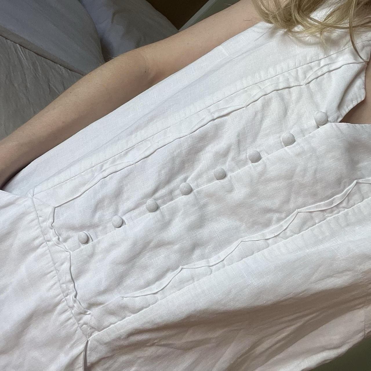 Great Plains London White Linen Dress S Prairie Scalloped Pintuck Pocket Smock — photo 7 of 7
