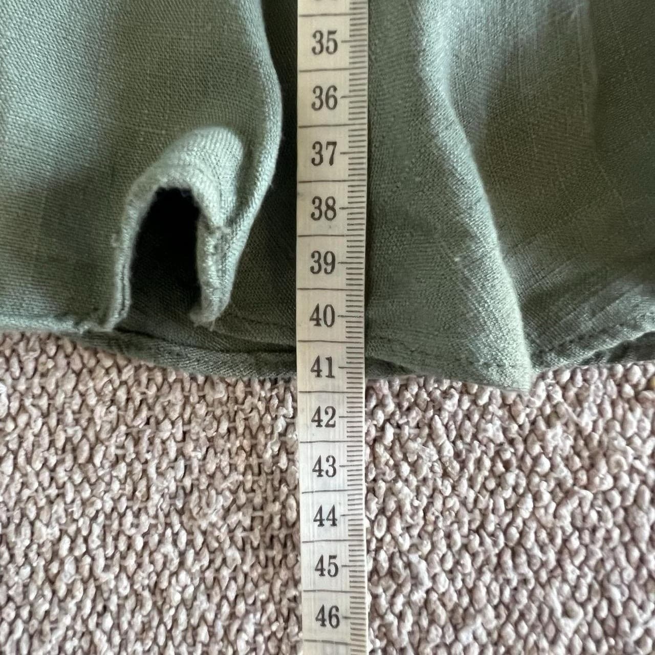 Ava Forest Green 100% Linen Wrap Mini Skirt 8 Ruffle Hem Boho Coastal Summer — photo 5 of 6