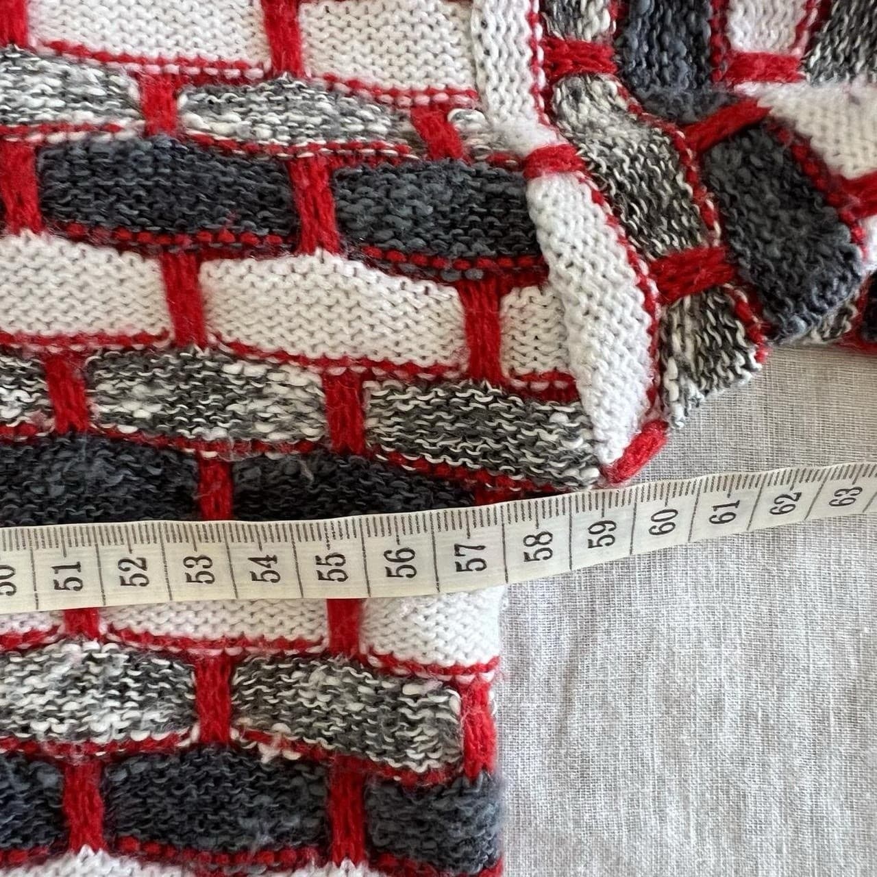 Vintage Perizzi Geometric Knit Sweater XL Grey White Red Grandpacore Crewneck — photo 6 of 8