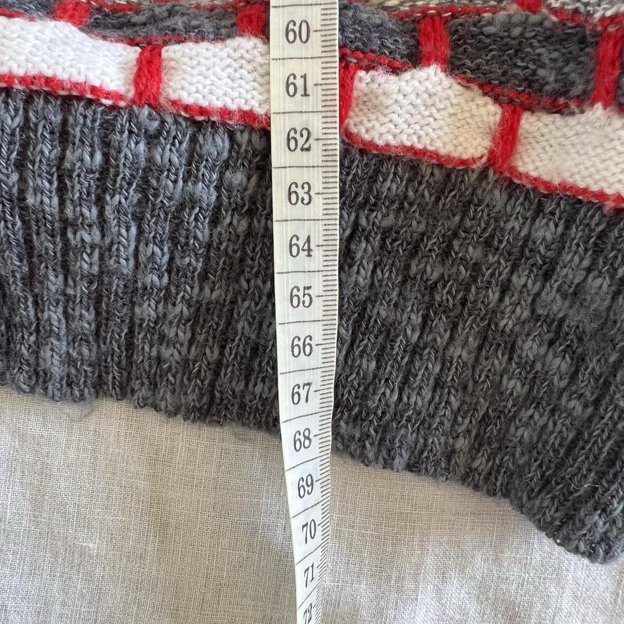 Vintage Perizzi Geometric Knit Sweater XL Grey White Red Grandpacore Crewneck — photo 7 of 8