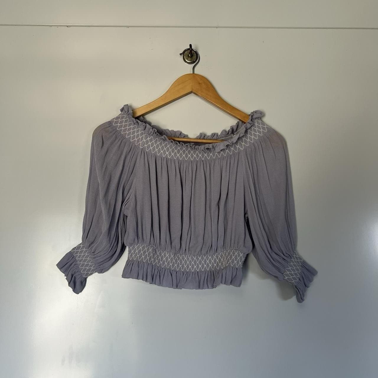 Alice McCall Joy Top Blue Lilac Off Shoulder Shirred Crop Ruffle Boho Festival 8 — photo 3 of 8