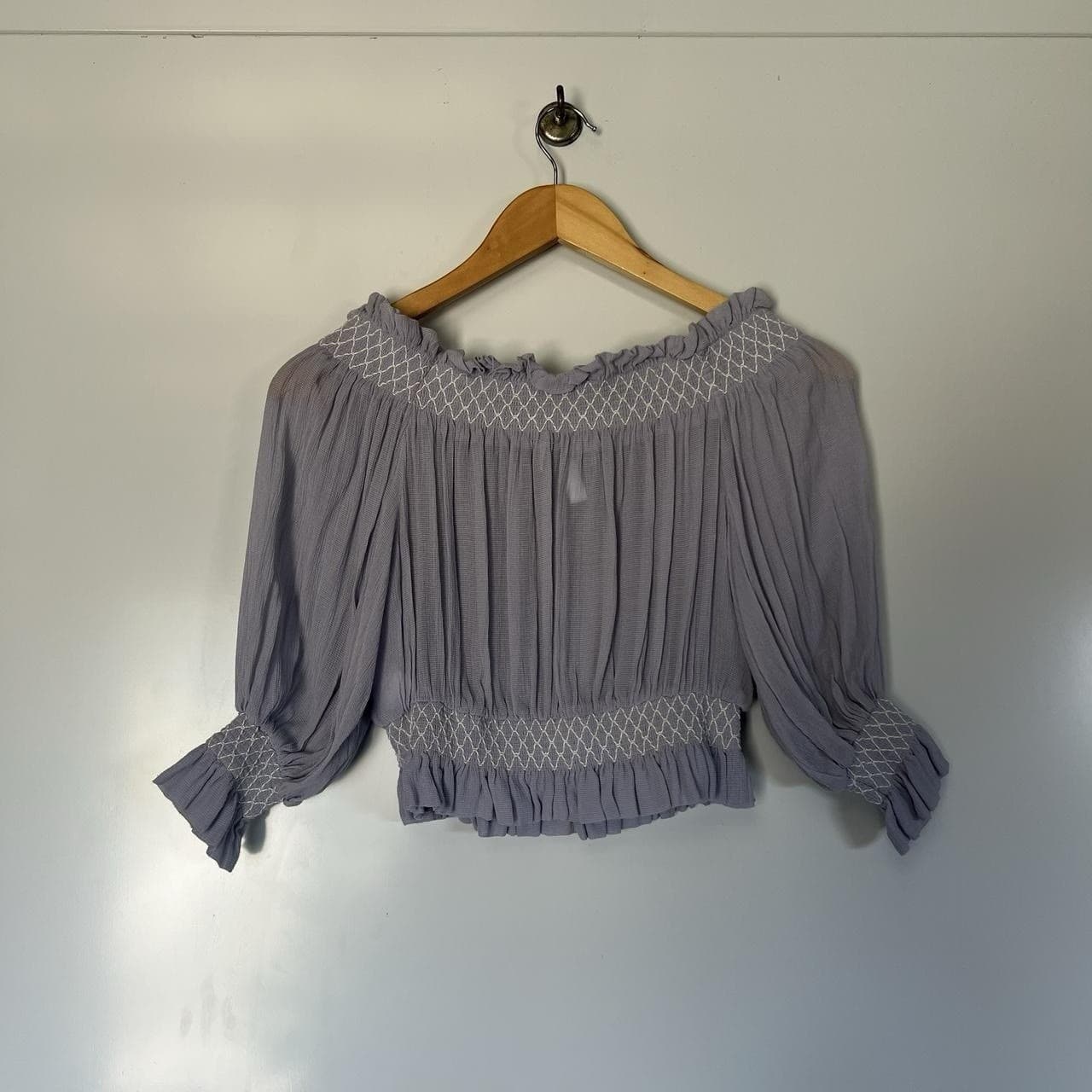 Alice McCall Joy Top Blue Lilac Off Shoulder Shirred Crop Ruffle Boho Festival 8 — photo 4 of 8