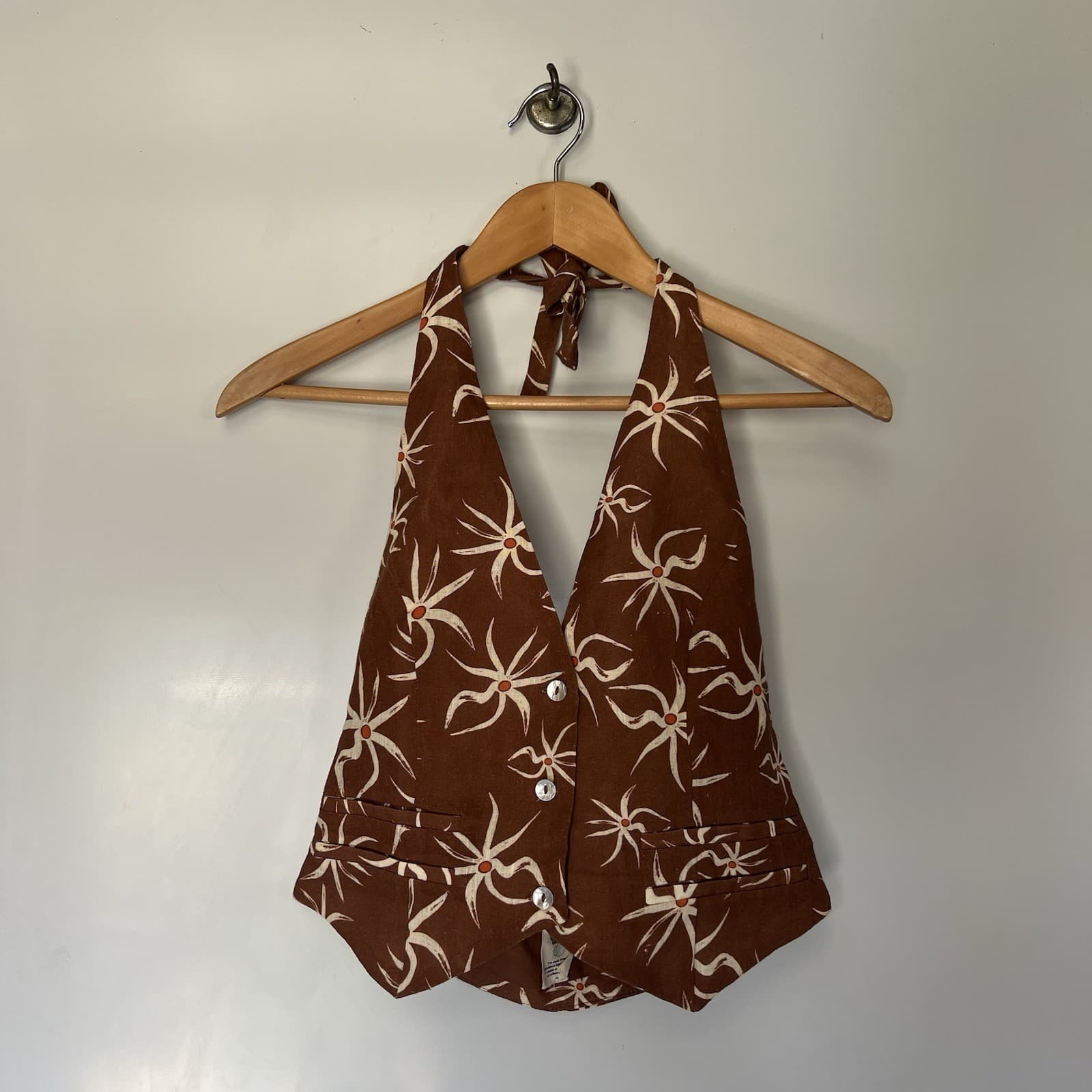 VRG GRL Los Cabos Linen Vest Top Brown Floral Halter Neck Waistcoat Summer 8 — photo 4 of 7