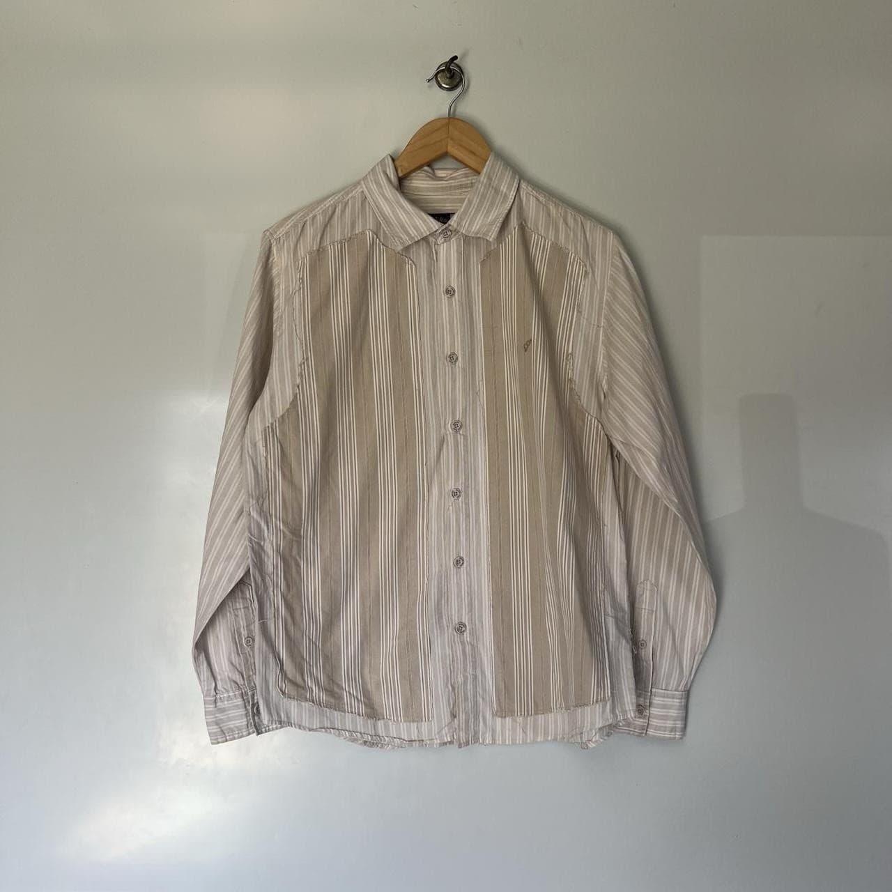 Vintage Golden Breed Striped Shirt Beige Cotton Y2K Surf Skate Button Up Long S — photo 7 of 11