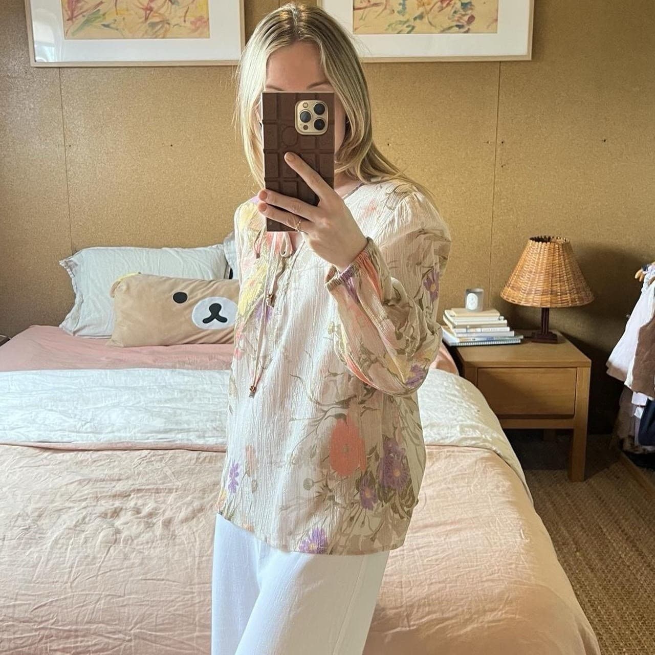 Auguste the Label Floral Blouse Cotton Lurex Gold Metallic Tie Front Boho S 8 — photo 3 of 7