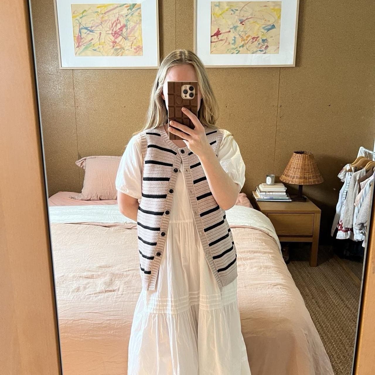 Striped Knit Vest Beige Black Button Waistcoat French Girl Cottagecore Boho 8 — photo 1 of 8