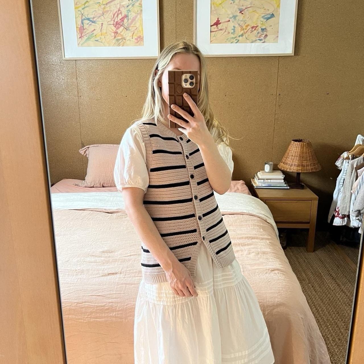 Striped Knit Vest Beige Black Button Waistcoat French Girl Cottagecore Boho 8 — photo 2 of 8