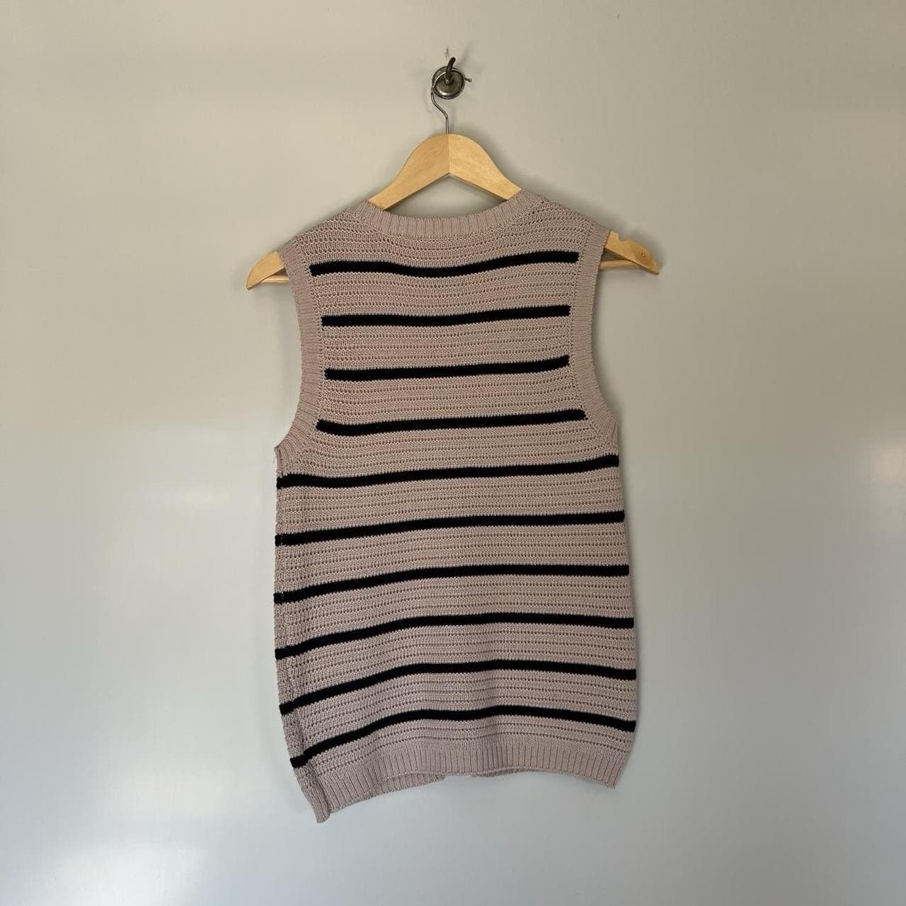 Striped Knit Vest Beige Black Button Waistcoat French Girl Cottagecore Boho 8 — photo 5 of 8