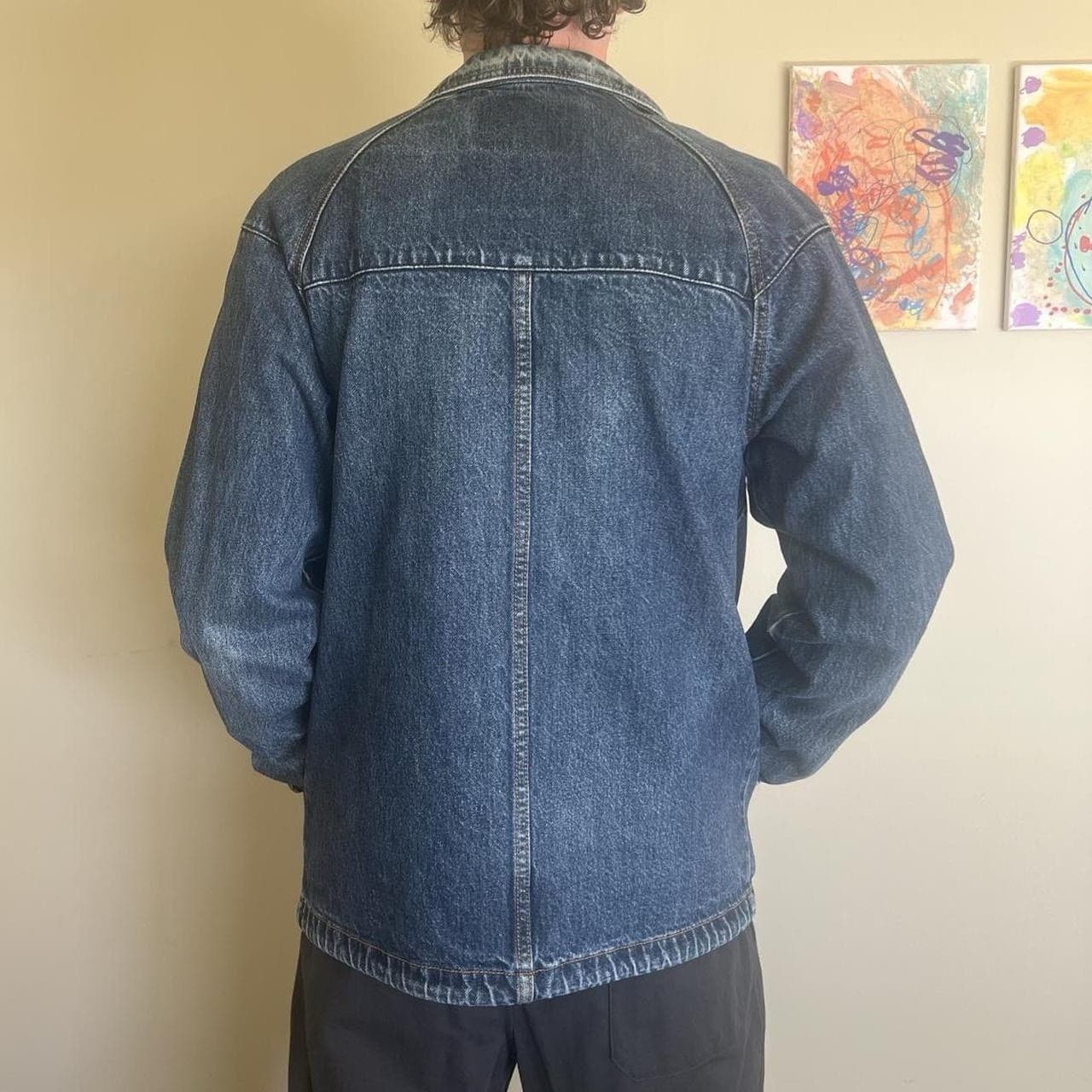 Oversized Denim Barn Coat Chore Jacket Longline Indigo Workwear Utility M — photo 8 of 10