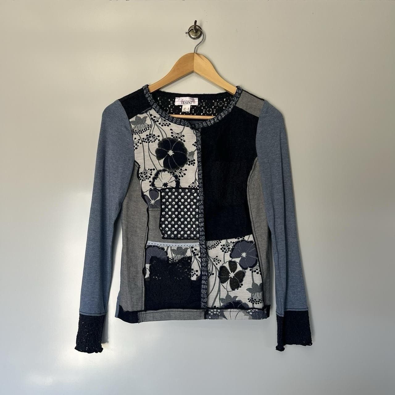 Linea Tesini Patchwork Cardigan Blue Multi Knit Lace Y2K Indie Sleaze Archive 10 — photo 3 of 8