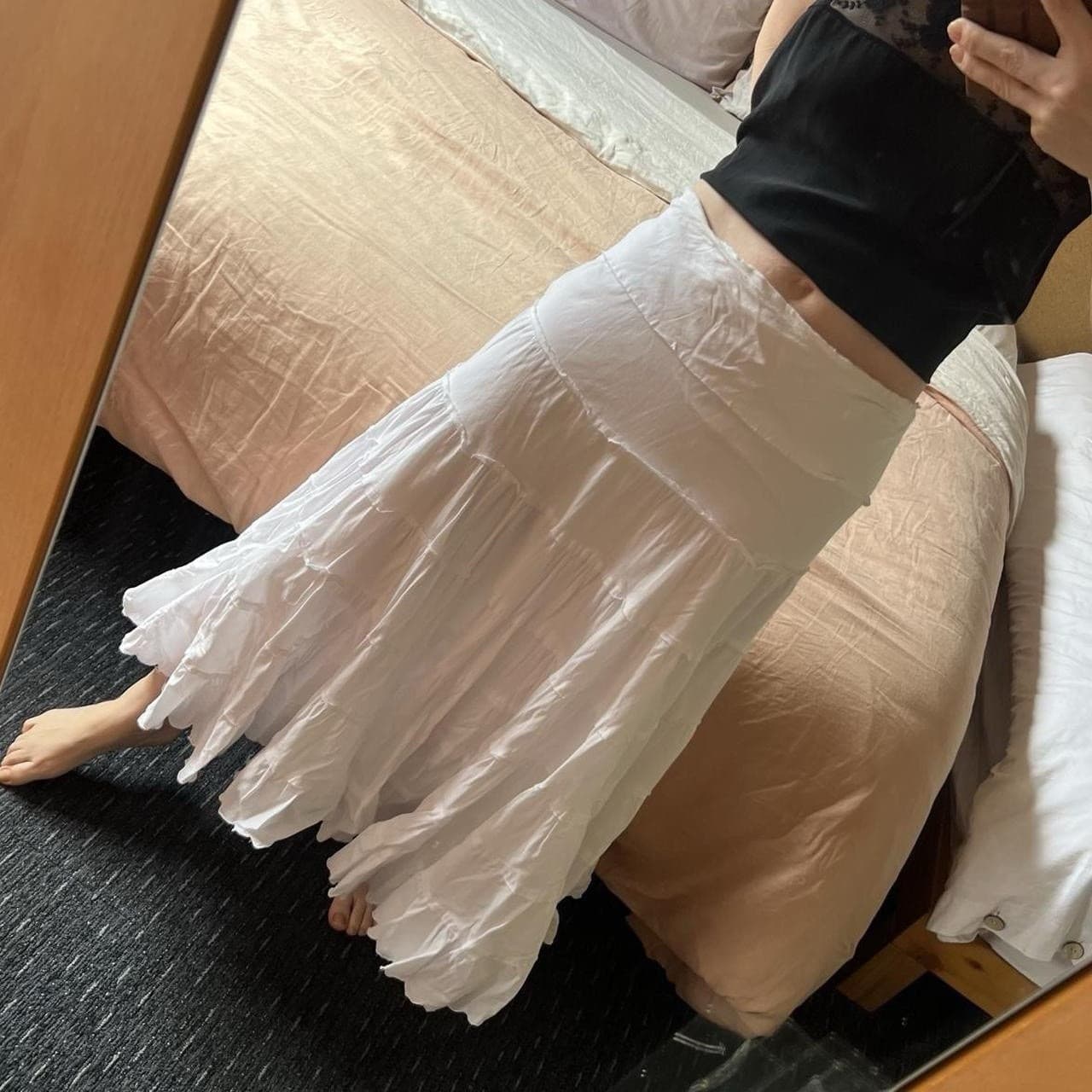 Vintage Gordon Smith White Cotton Tiered Maxi Skirt Boho Y2K Euro Summer 10 — photo 3 of 8