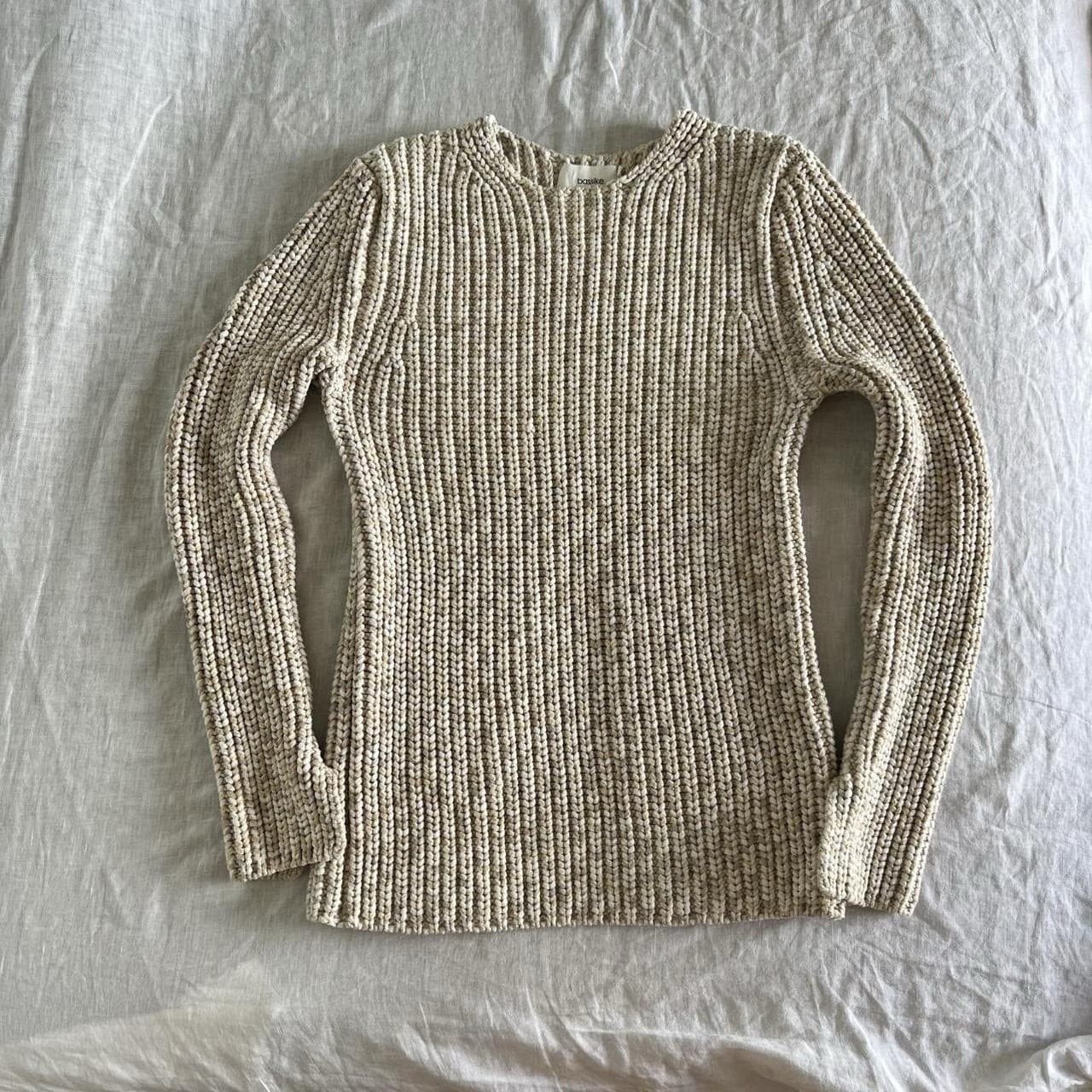 Bassike Ivory Beige Marle Fisherman Knit Jumper Sweater Split Sleeve Size 1 S M — photo 2 of 8