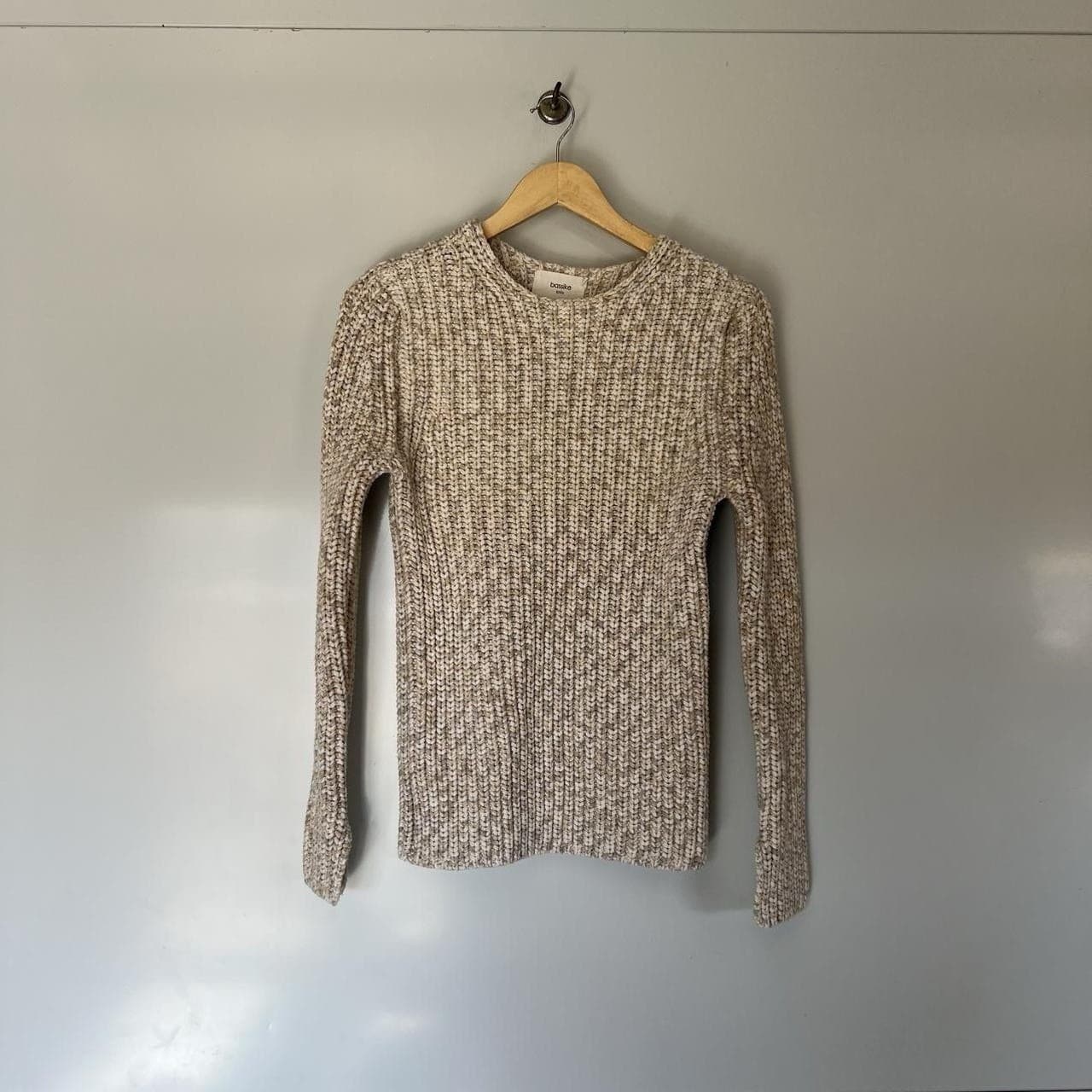 Bassike Ivory Beige Marle Fisherman Knit Jumper Sweater Split Sleeve Size 1 S M — photo 3 of 8