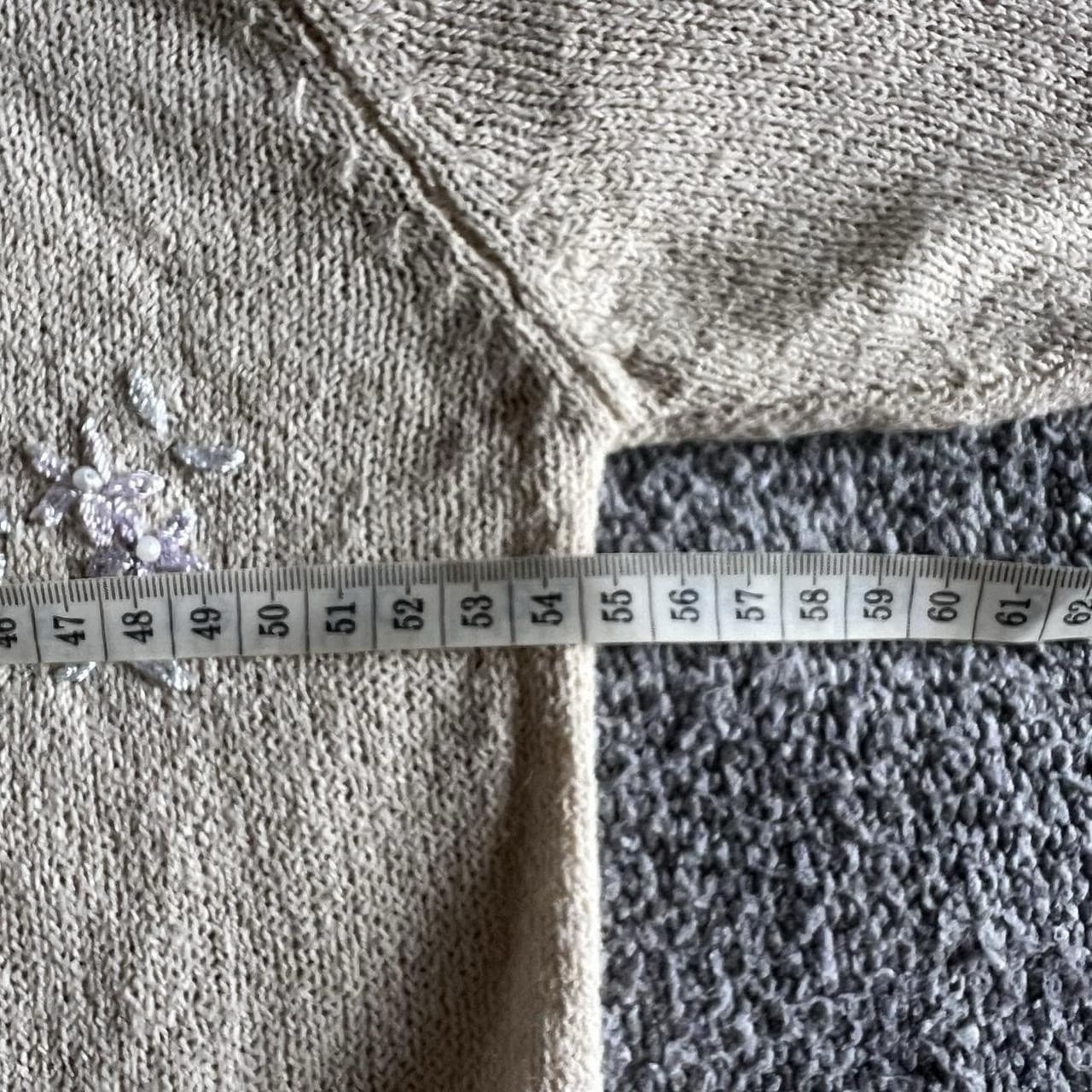 Vintage Cream Knit Cardigan Embroidered Floral Pastel Pearl Button Crochet M S — photo 6 of 8