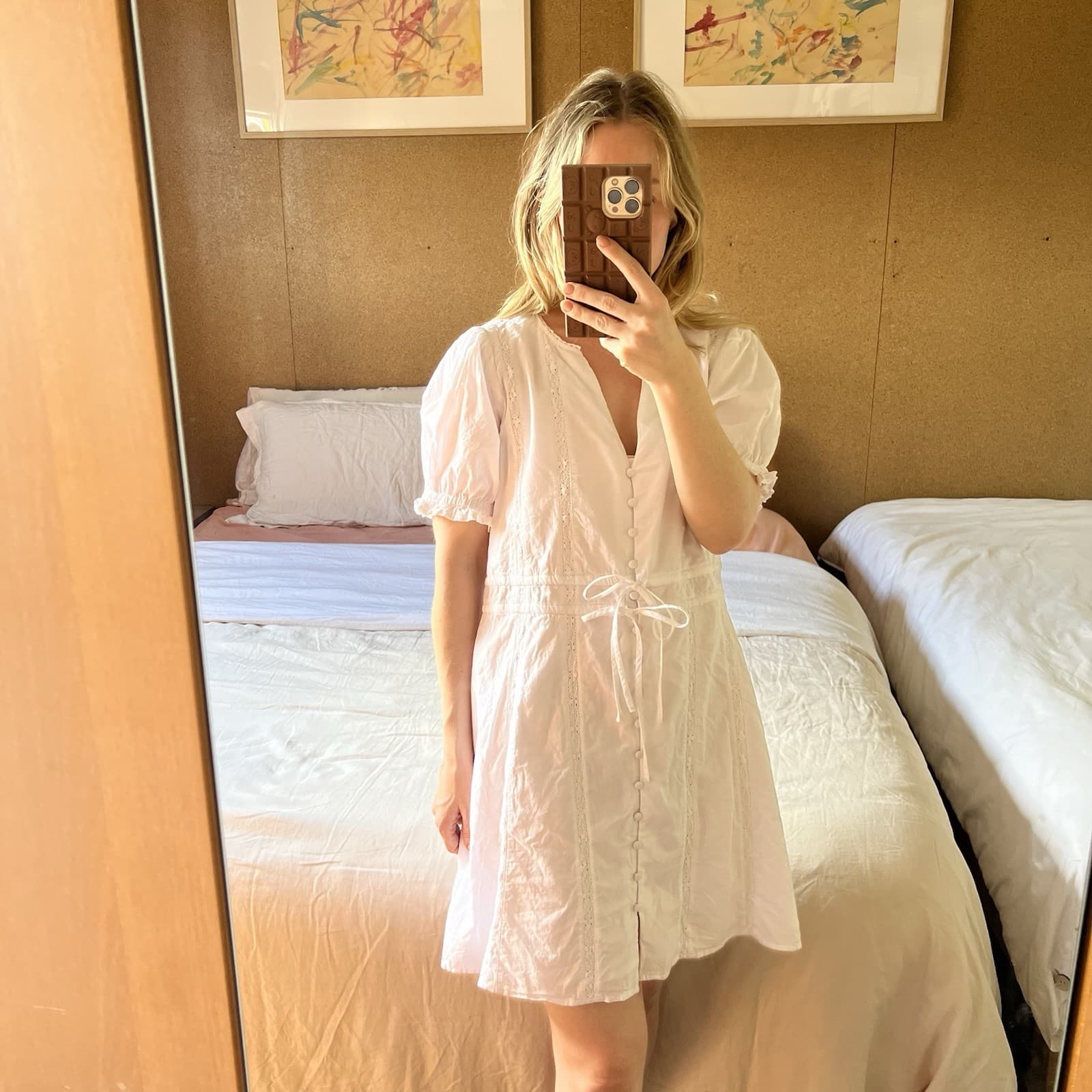 White Prairie Mini Dress 12 Lace Puff Sleeve Cottagecore Romantic Coquette — photo 1 of 9