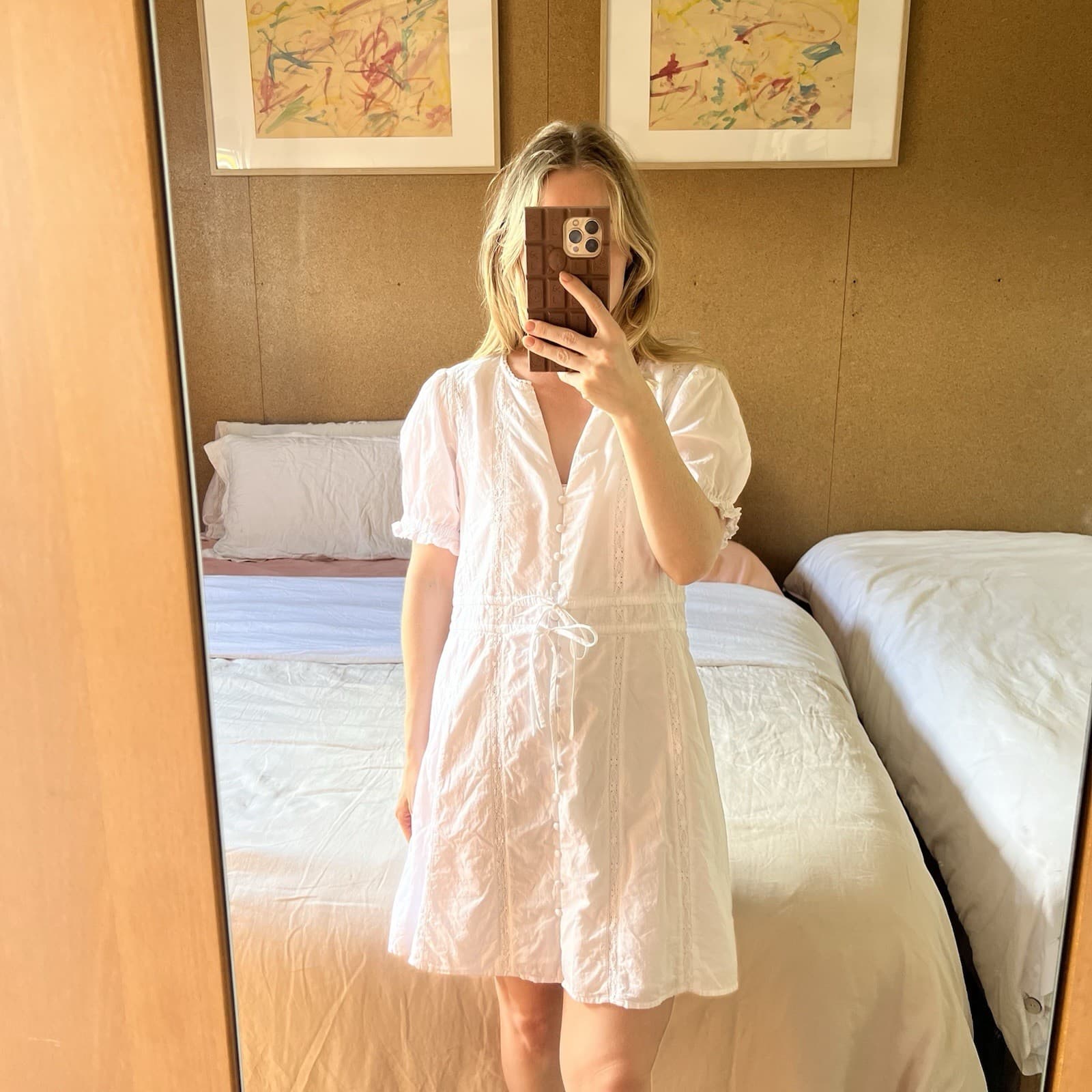 White Prairie Mini Dress 12 Lace Puff Sleeve Cottagecore Romantic Coquette — photo 2 of 9