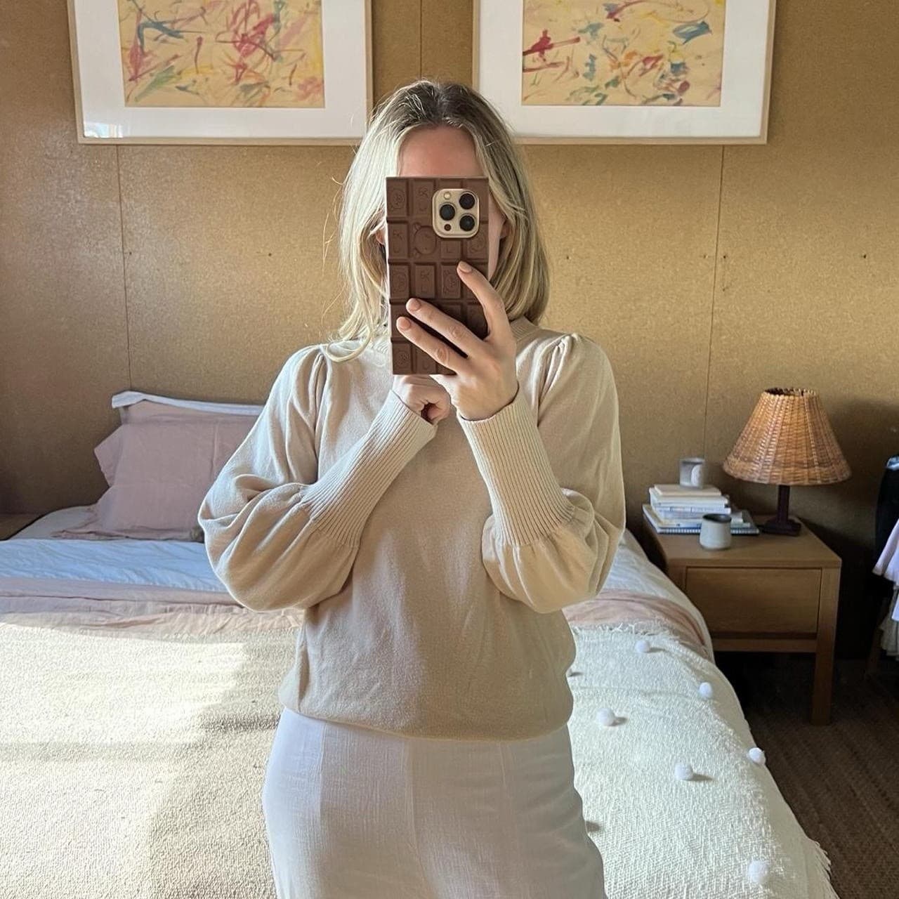 Piper Oatmeal Knit Sweater Cotton Wool Cashmere Puff Sleeve Ribbed Cuff Size XS — photo 2 of 8