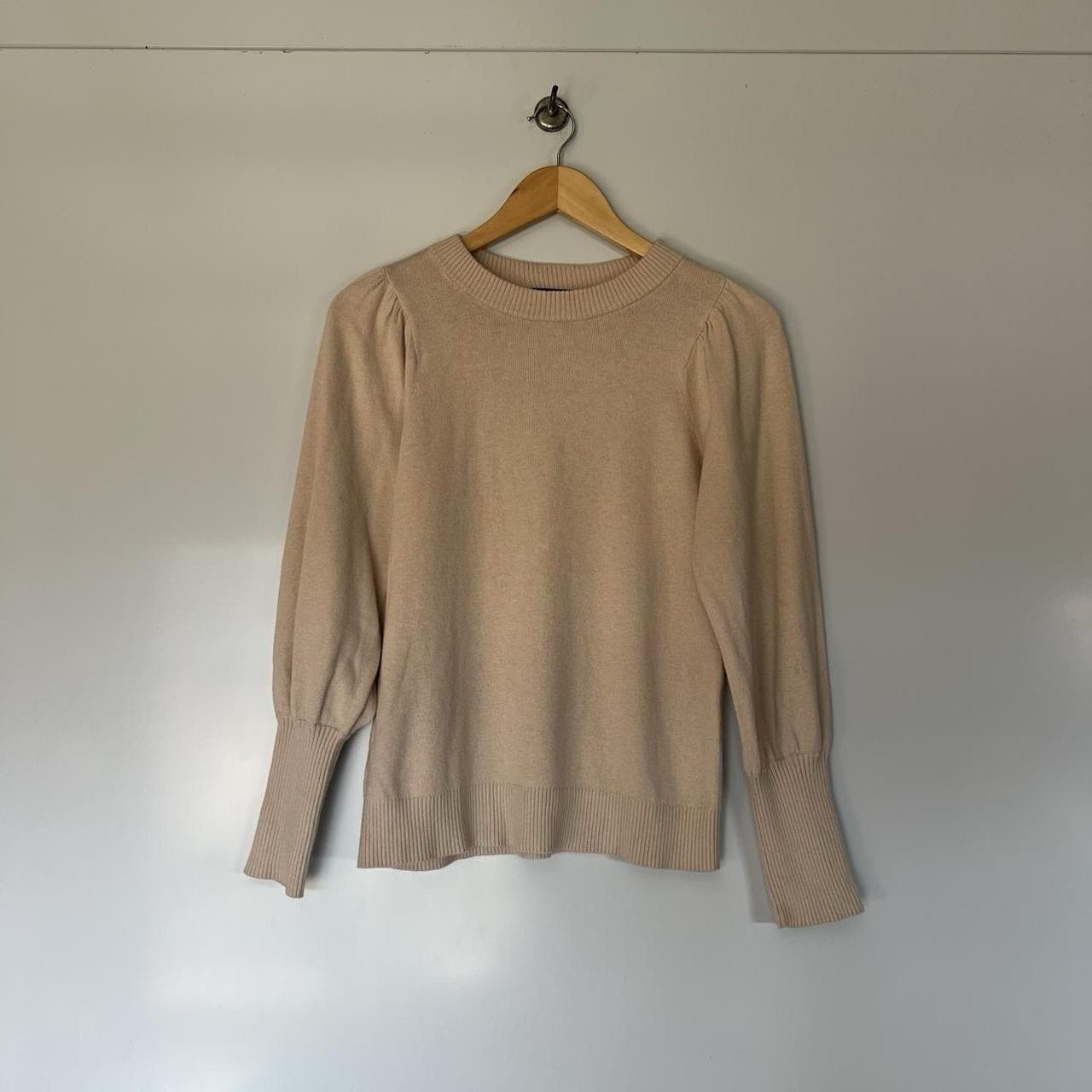 Piper Oatmeal Knit Sweater Cotton Wool Cashmere Puff Sleeve Ribbed Cuff Size XS — photo 4 of 8