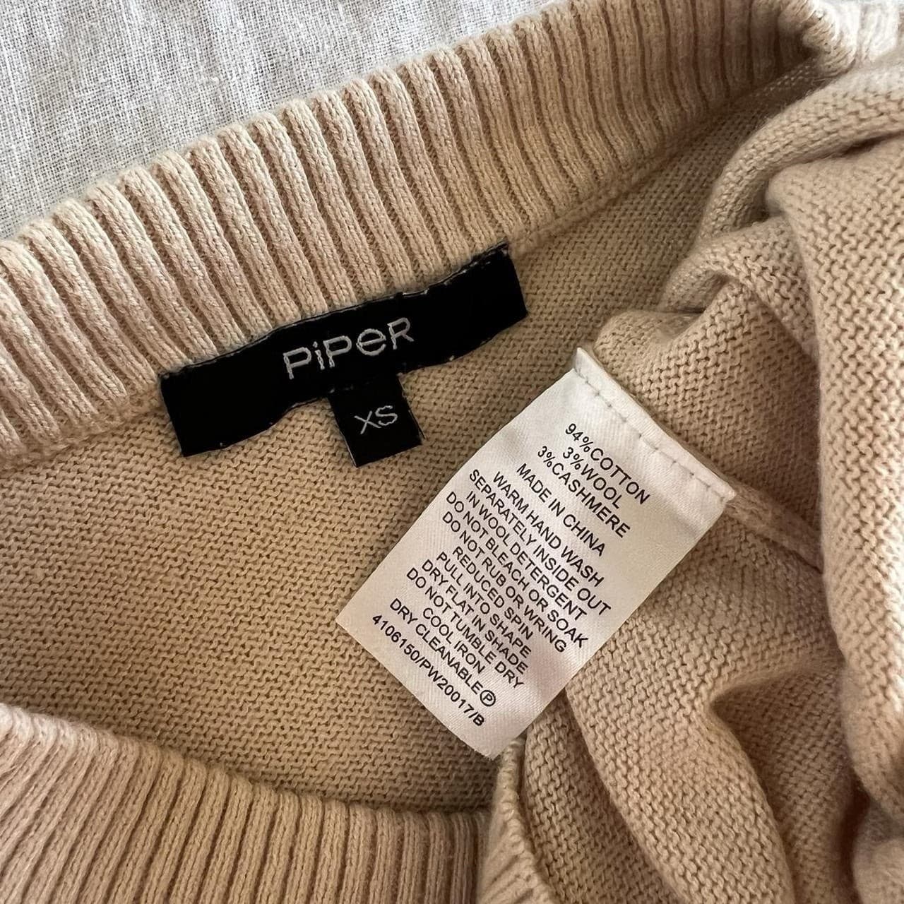 Piper Oatmeal Knit Sweater Cotton Wool Cashmere Puff Sleeve Ribbed Cuff Size XS — photo 8 of 8