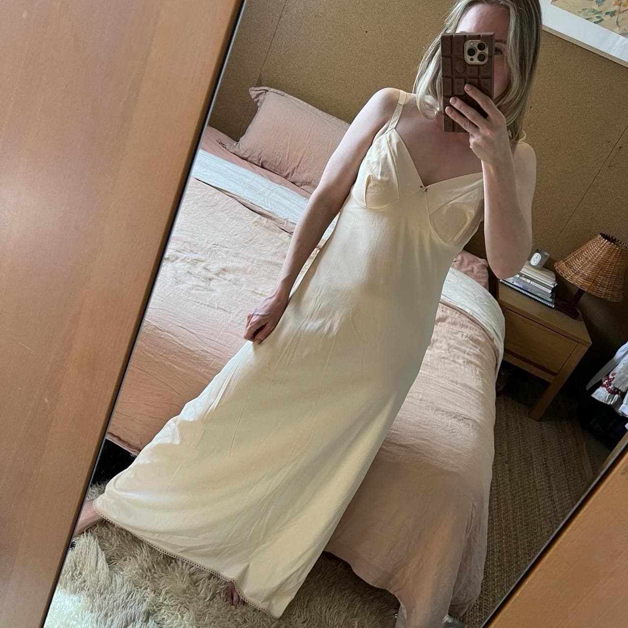 Vintage 60s 70s Jantex Cream Lace Slip Dress Maxi Nightie Lingerie Boho S M 12 — photo 1 of 8